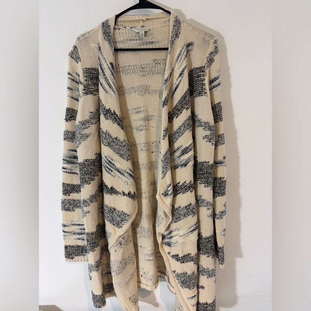 Lucky Brand Large Open Front Sweater Cardigan Casual Cotton Blend CreamBlue Fall
